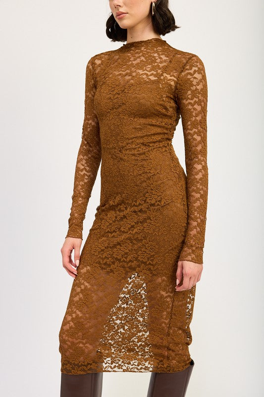 Timeless Grace Lace Midi Dress in Coffee