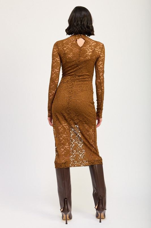 Timeless Grace Lace Midi Dress in Coffee