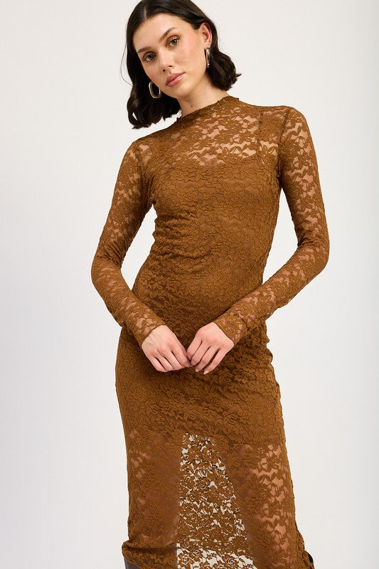 Timeless Grace Lace Midi Dress in Coffee