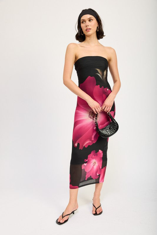 Floral Blooms Midi Tube Dress