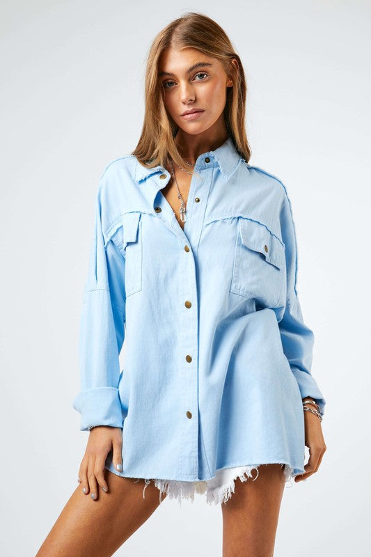 Let's Rock & Roll Button Down in Sky Blue & White