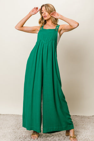 Amila Textured Wide Leg Jumpsuit in Jade