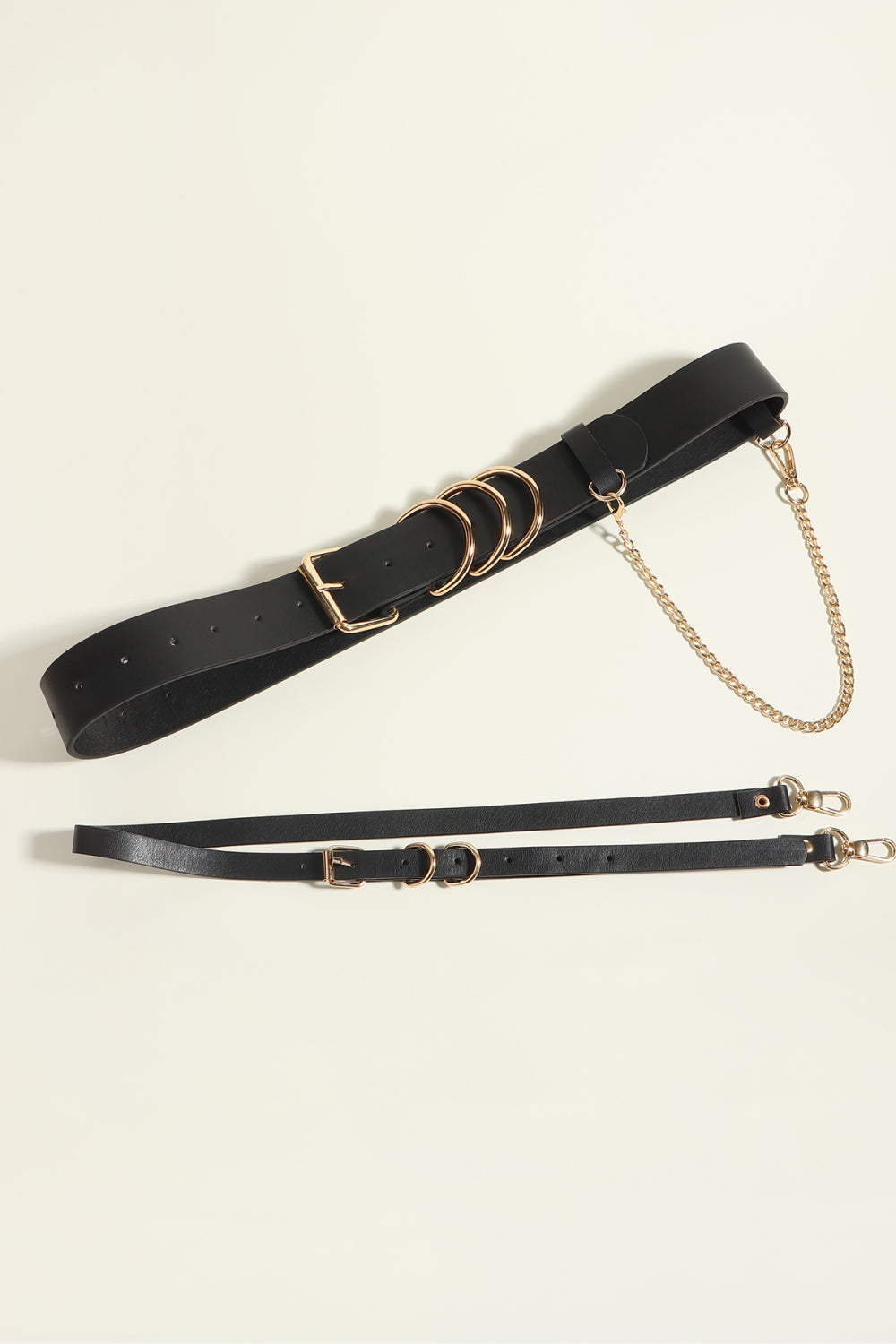 Ring Power Faux Leather Harness Belt in Black/Gold & Black/Silver