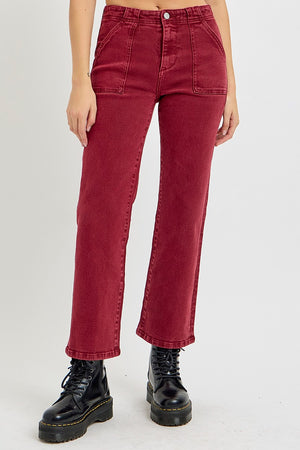 No Rough Patch Pocket Straight Jeans in Wine