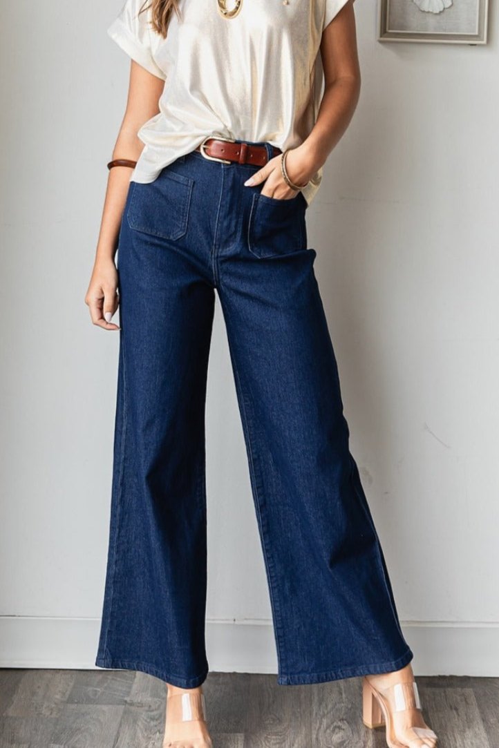 Noir High-Waist Wide Leg Jeans in Dark Wash