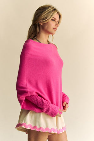 Cozy Cocoon Batwing Sleeve Sweater in Hot Pink