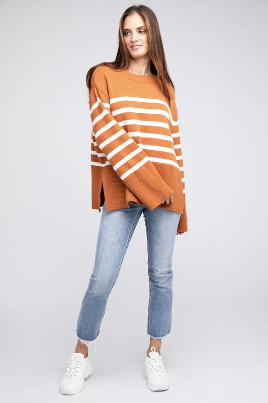 Slit Level Striped Sweater in Rust & Black