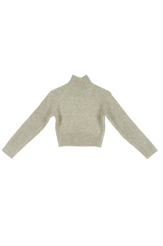 Elevated Cozy Crop Mock Neck Sweater in Pink & Khaki