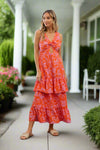 Ruffled Floral Maxi Dress in Orange/Violet