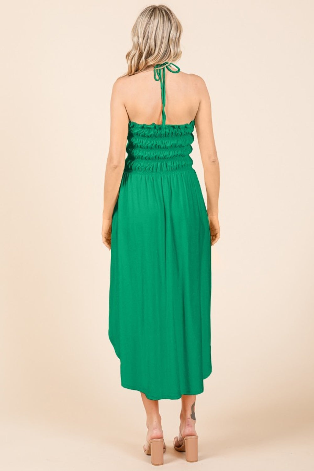 Caitlin Shirring Midi Dress in Green