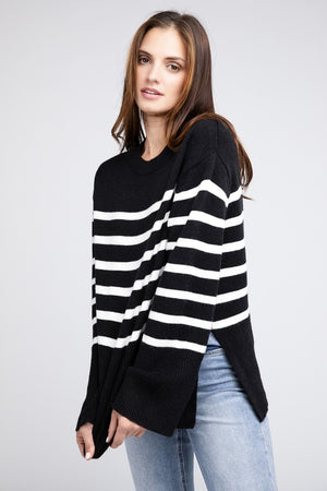 Slit Level Striped Sweater in Rust & Black