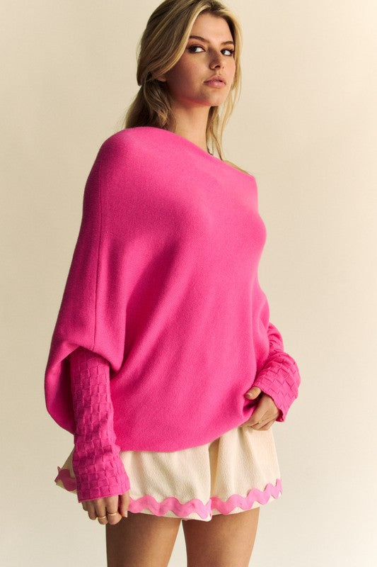 Cozy Cocoon Batwing Sleeve Sweater in Hot Pink