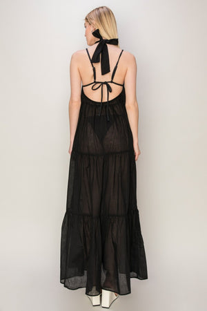 Riona Halter Cover Up Maxi Dress in Black