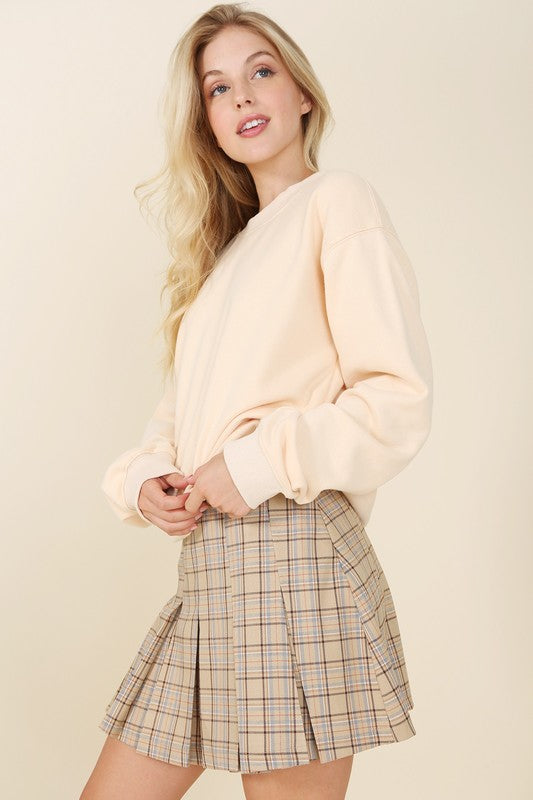 Mad for Plaid Pleat Mini Skirt in Beige Check