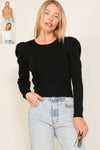 Luciana Puff Sleeve Ribbed Knit Top in Black, Mocha, & Ivory