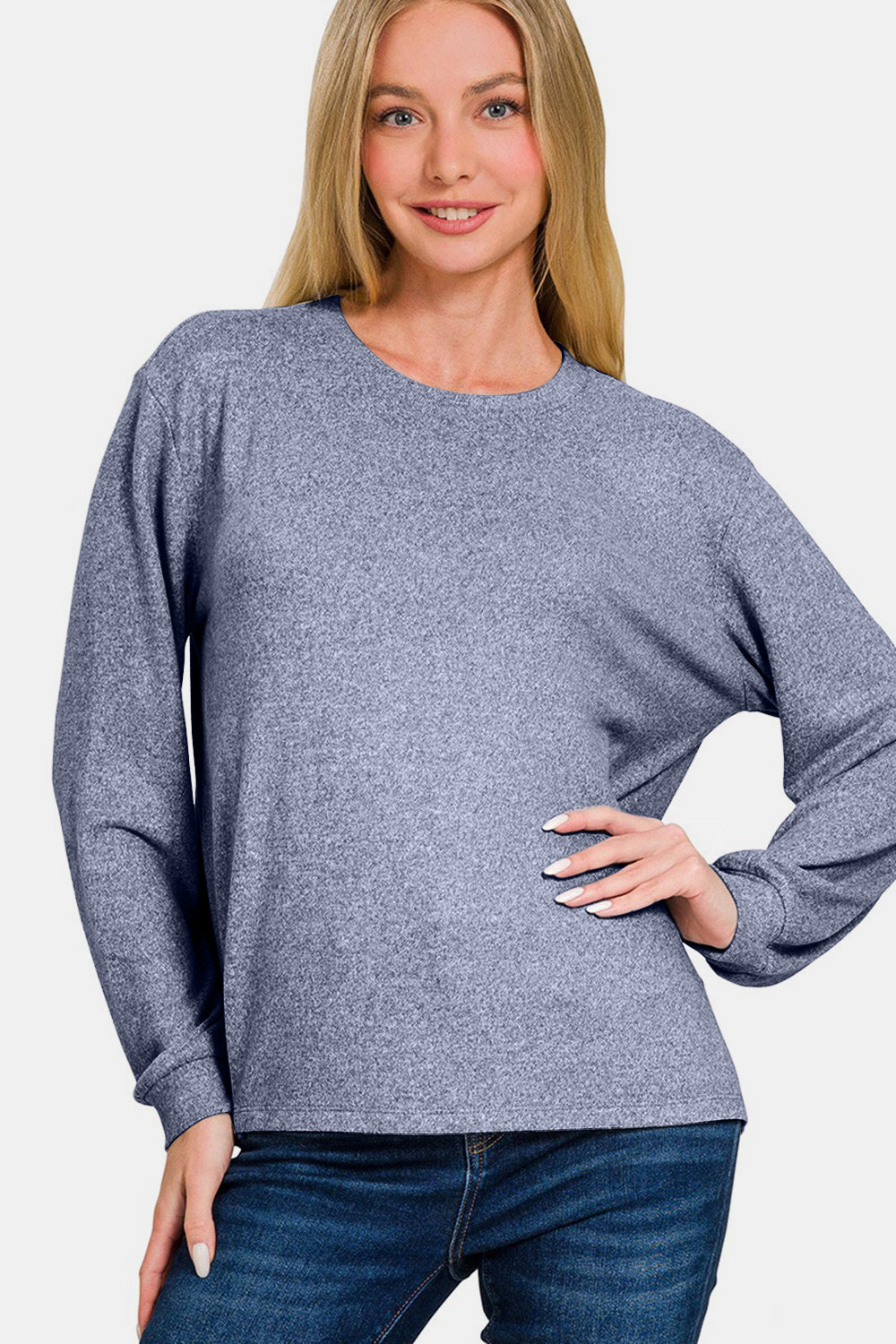 Hacci Haven Long Sleeve Tee in Light Navy