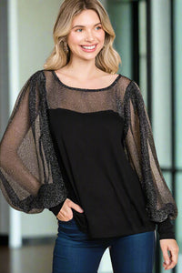 Celestial Shine Metallic Mesh Blouse in Black