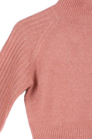 Elevated Cozy Crop Mock Neck Sweater in Pink & Khaki