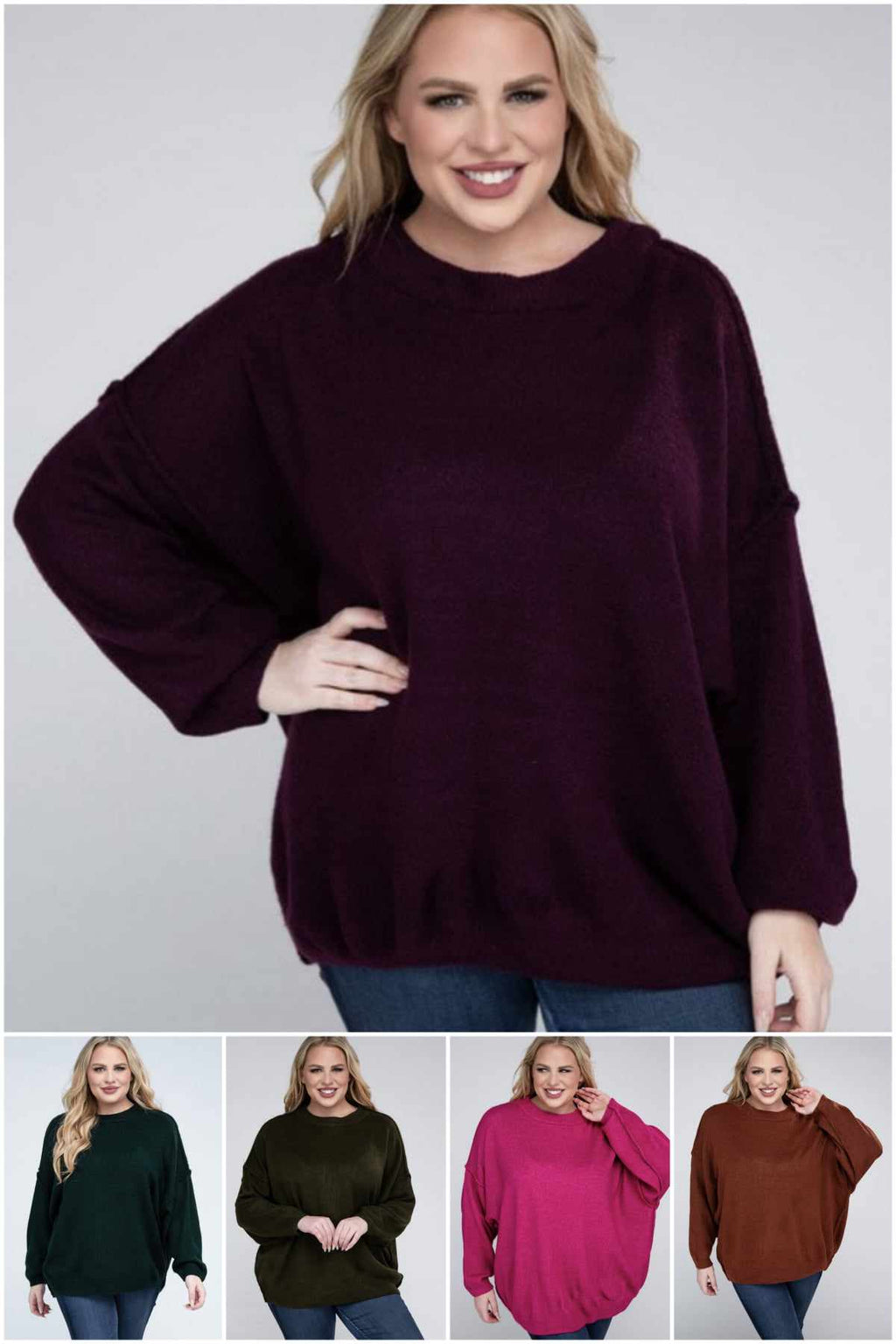 Allison Plus Raw Seam Melange Sweater in a Variety of Colors