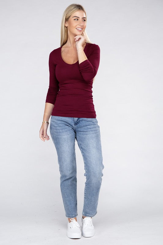 Ellie V-Neck Long Sleeve Tee in a Variety of Colors