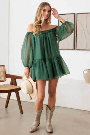 Balloon Sleeve Organza Off Shoulder Mini Dress