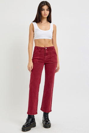 No Rough Patch Pocket Straight Jeans in Wine