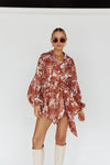 Fallen Leaf Print Puff Sleeve Romper