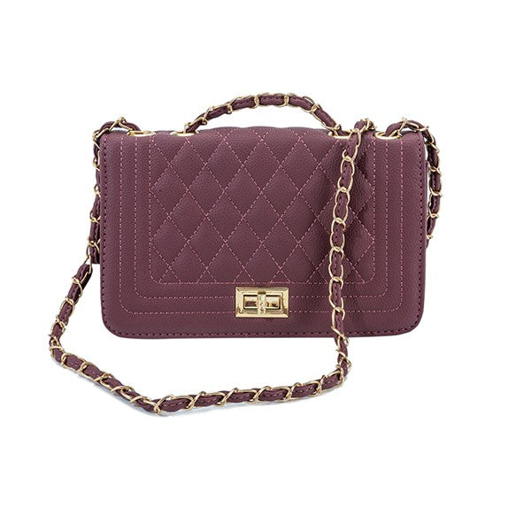 Izara Vegan Leather Quilted Crossbody Bag in Ivory, Burgundy, Black, & Brown