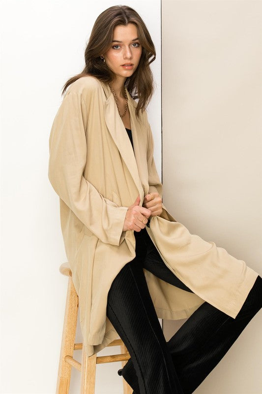 Notched Lapel Oversized Coat in Olive & Khaki