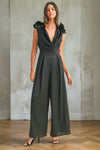 Antoinette Floral Detail Deep Cowl Neck Jumpsuit in Black