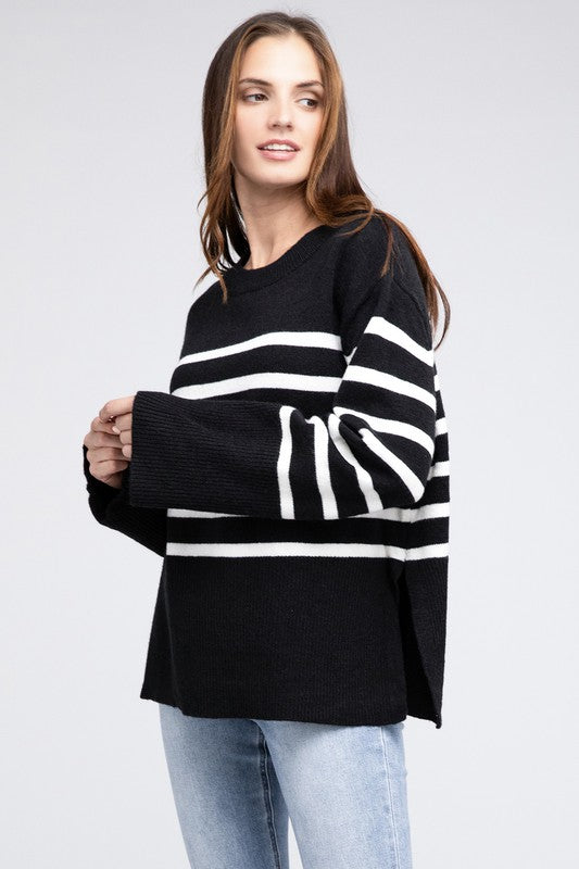 Slit Level Striped Sweater in Rust & Black