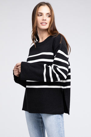 Slit Level Striped Sweater in Rust & Black