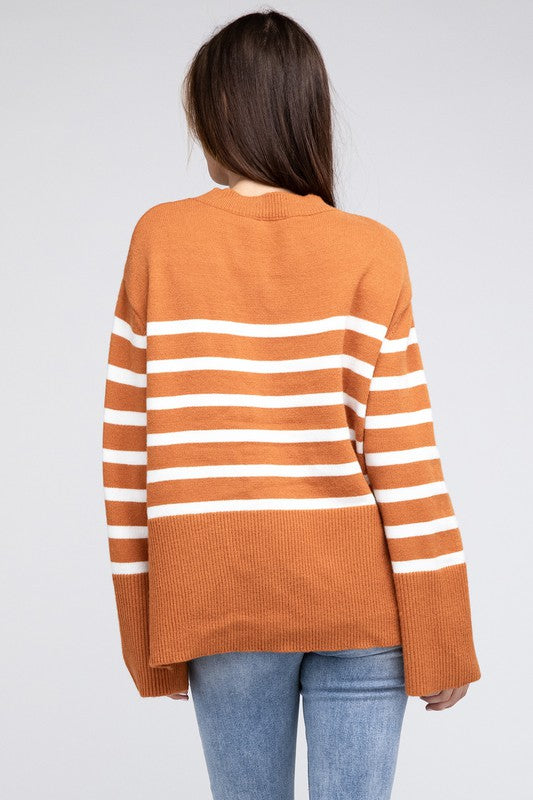 Slit Level Striped Sweater in Rust & Black