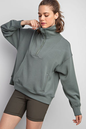 Blended Luxury Quarter Zip Pullover in Sage Leaf, Wine, & Camel