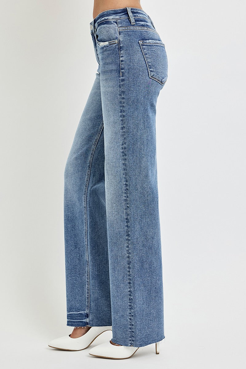 Iconic Mid Rise Straight Fit Jeans in Medium Wash