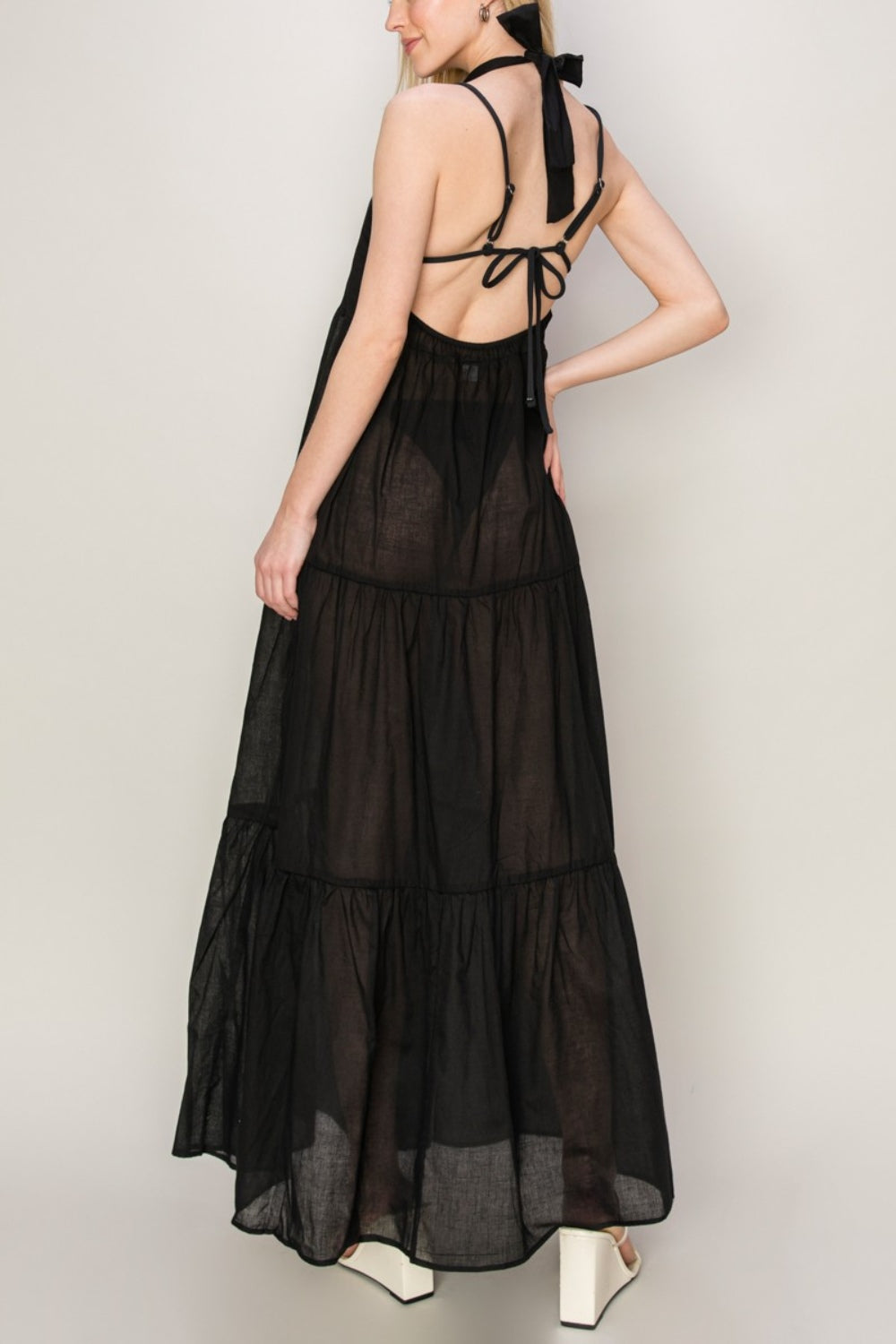 Riona Halter Cover Up Maxi Dress in Black