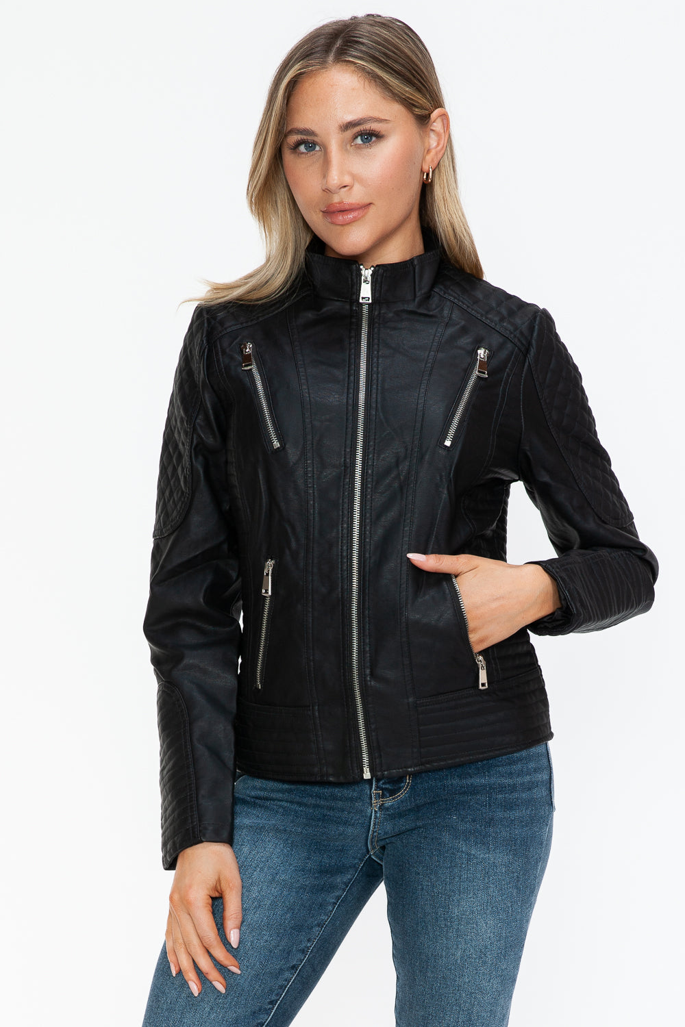 Velocity Faux Leather Moto Jacket in Black