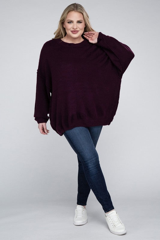 Allison Plus Raw Seam Melange Sweater in a Variety of Colors