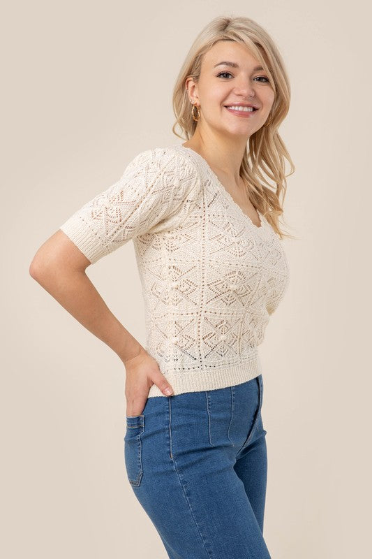 Utterly Sweet Crochet Knit Top in Ivory