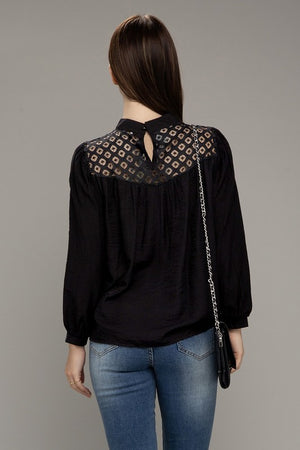 Romantic Lace Yoke Blouse in Black