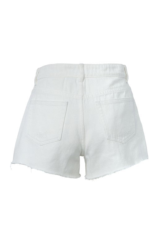 Sunny Days Distressed Denim Shorts in White