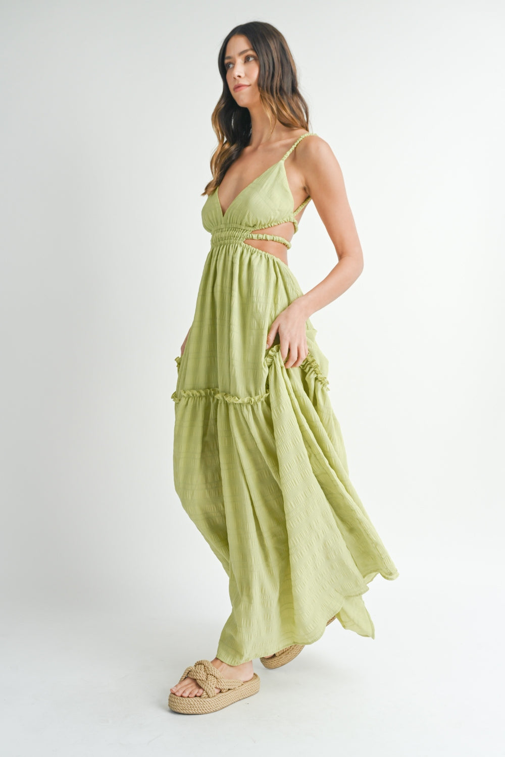 Solene Cutout Open Back Maxi Dress in Sage