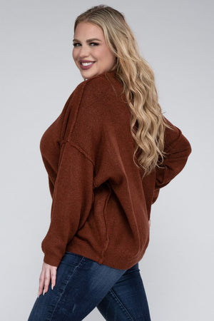 Allison Plus Raw Seam Melange Sweater in a Variety of Colors