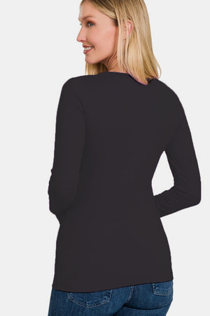 Casual Cutie Brushed Microfiber Long Sleeve T-Shirt in Black