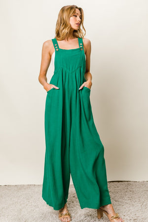 Amila Textured Wide Leg Jumpsuit in Jade