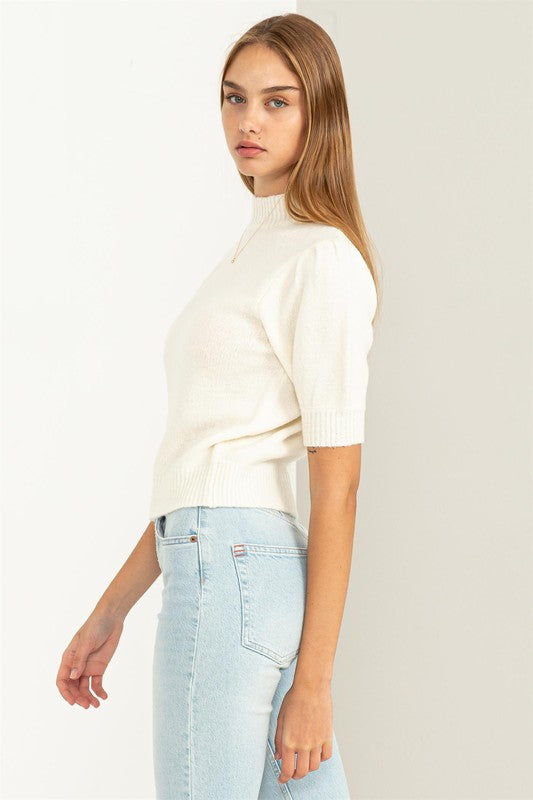 Cynthia Puff Sleeve Sweater Top in Cream & Black