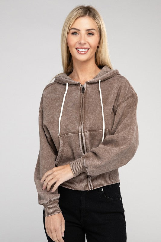 Cozy Acid Wash Fleece Drawstring Hoodie in a Variety of Colors