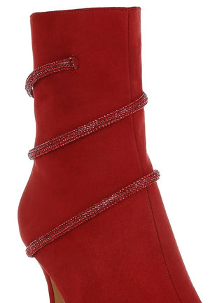 It's a Wrap Rhinestone Wrap Stiletto Boots in Red, Black, & Beige