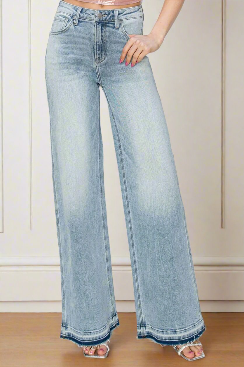 Feeling Cute High Rise Wide Leg Jeans in Light Wash