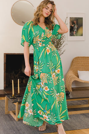 Bohemian Dream Floral Maxi Dress in Green Multi